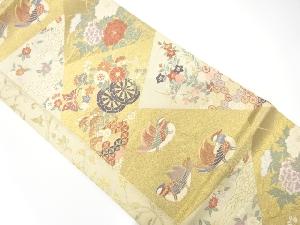 アンティーク 切りばめ風 鴛鴦に花車模様織り出し袋帯(材料)